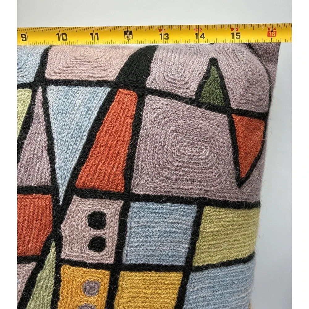 Kandinsky Miro Inspired Cushion Pillow Geometric Retro Art Chain Stitch 16x16